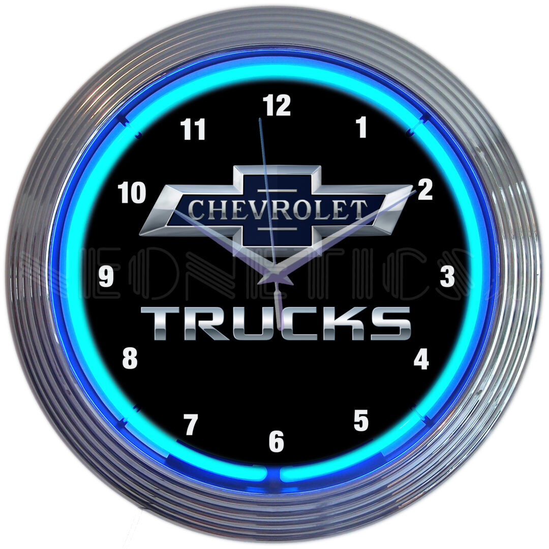 CHEVY TRUCKS 100TH ANNIVERSARY BLUE NEON CLOCK