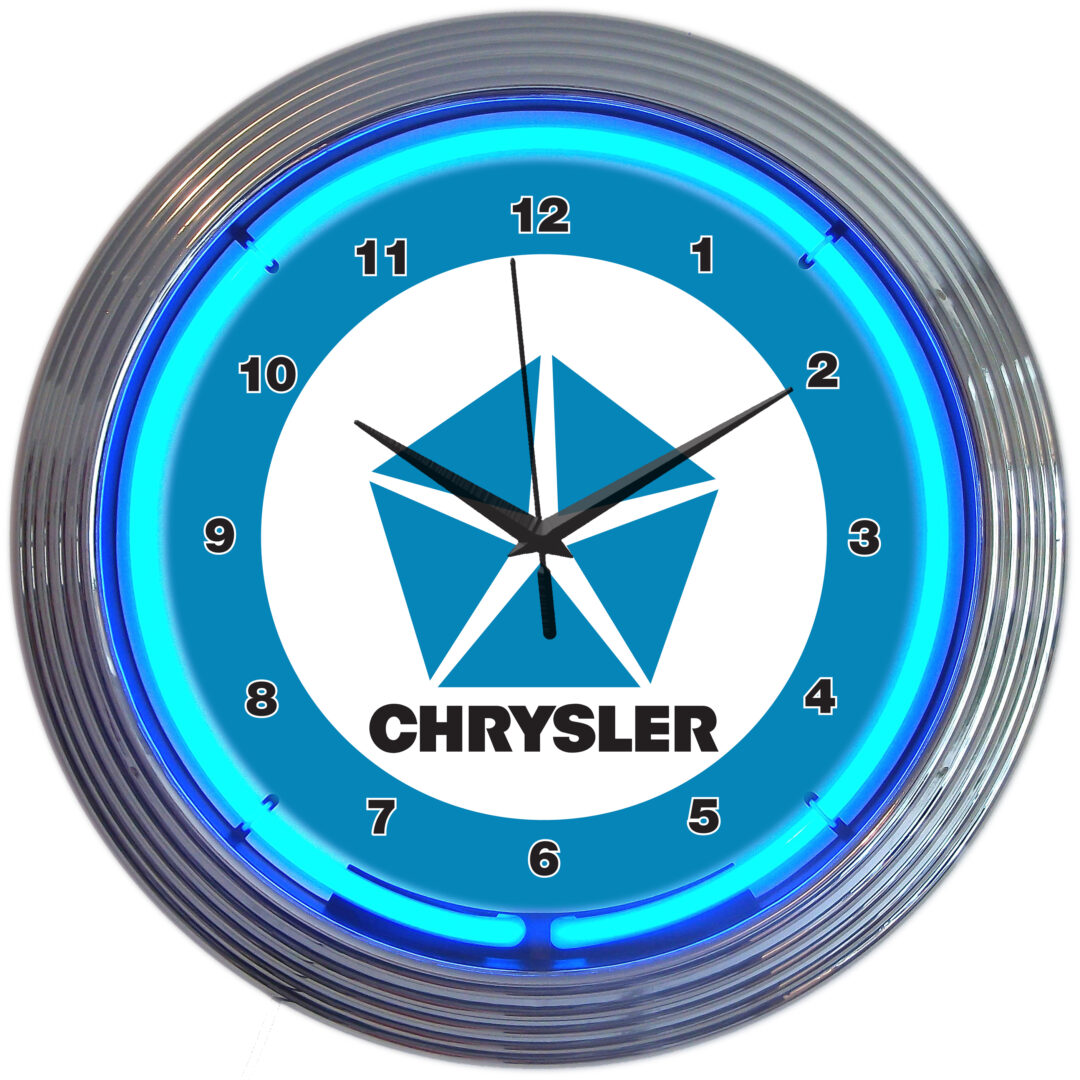 CHRYSLER BLUE PENTASTAR NEON CLOCK