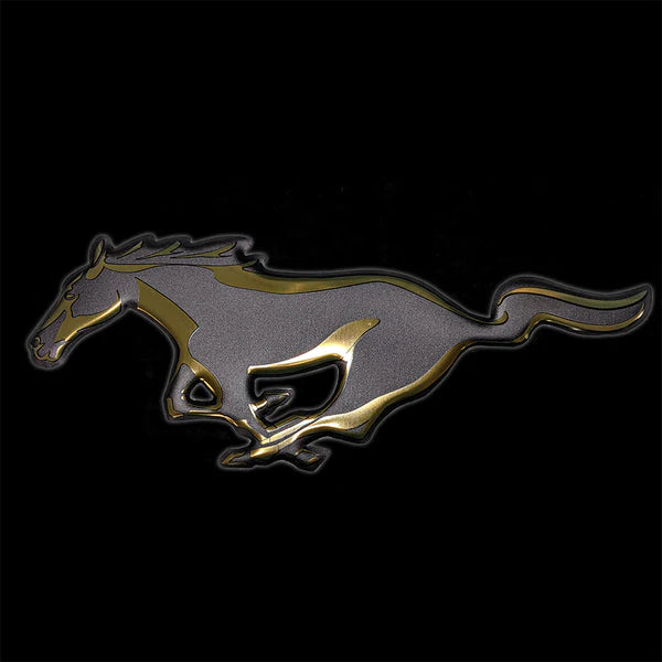Ford Mustang Horse Emblem Black and Gold Metal Sign