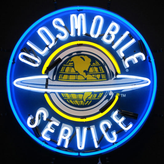 OLDSMOBILE SERVICE SIGN WITH BACKING NEON SIGN