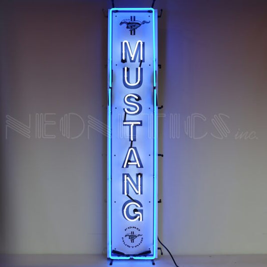 MUSTANG VERTICAL NEON SIGN WITH BACKING