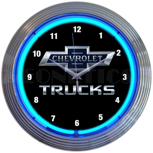 CHEVY TRUCKS 100TH ANNIVERSARY BLUE NEON CLOCK