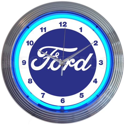 FORD SCRIPT LOGO BLUE NEON CLOCK