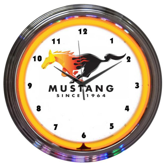 FORD MUSTANG ORANGE NEON CLOCK