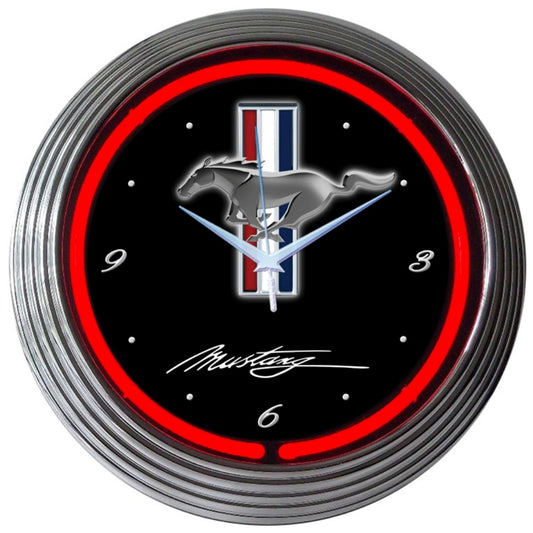 FORD MUSTANG RED NEON CLOCK