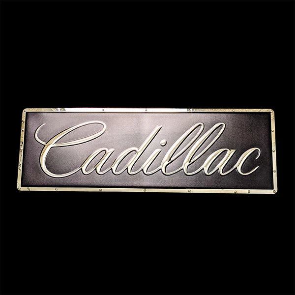 Cadillac Classic Script Metal Sign- Black and Chrome