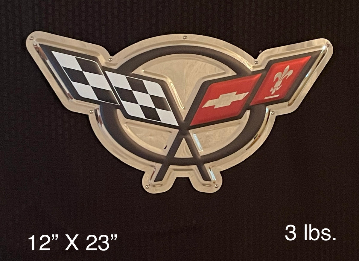 Corvette Racing Sign Corvette C5 Flags Emblem Metal Sign – GearHeads Wall Decor