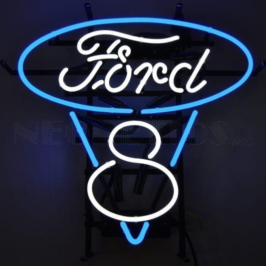 FORD V8 BLUE AND WHITE NEON SIGN