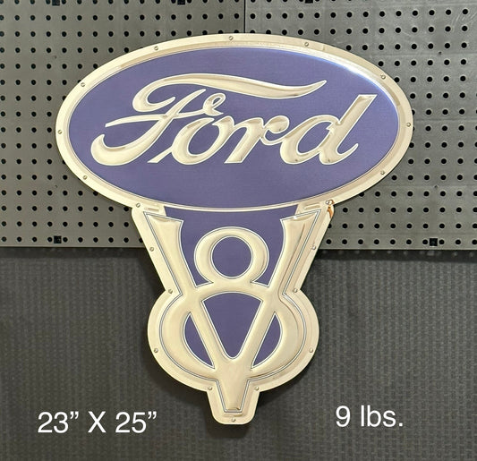 Ford V8 Logo Metal Sign- With LED back lighting