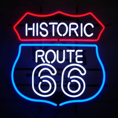 ROUTE 66 HISTORIC NEON SIGN WITH BACKING